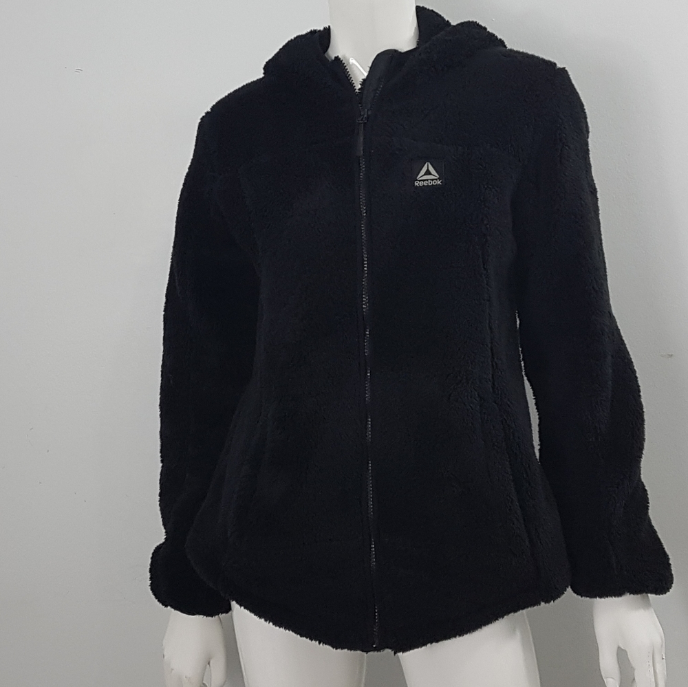 Reebok Black Zip Fleece Jacket w/Hoodie & Pockets